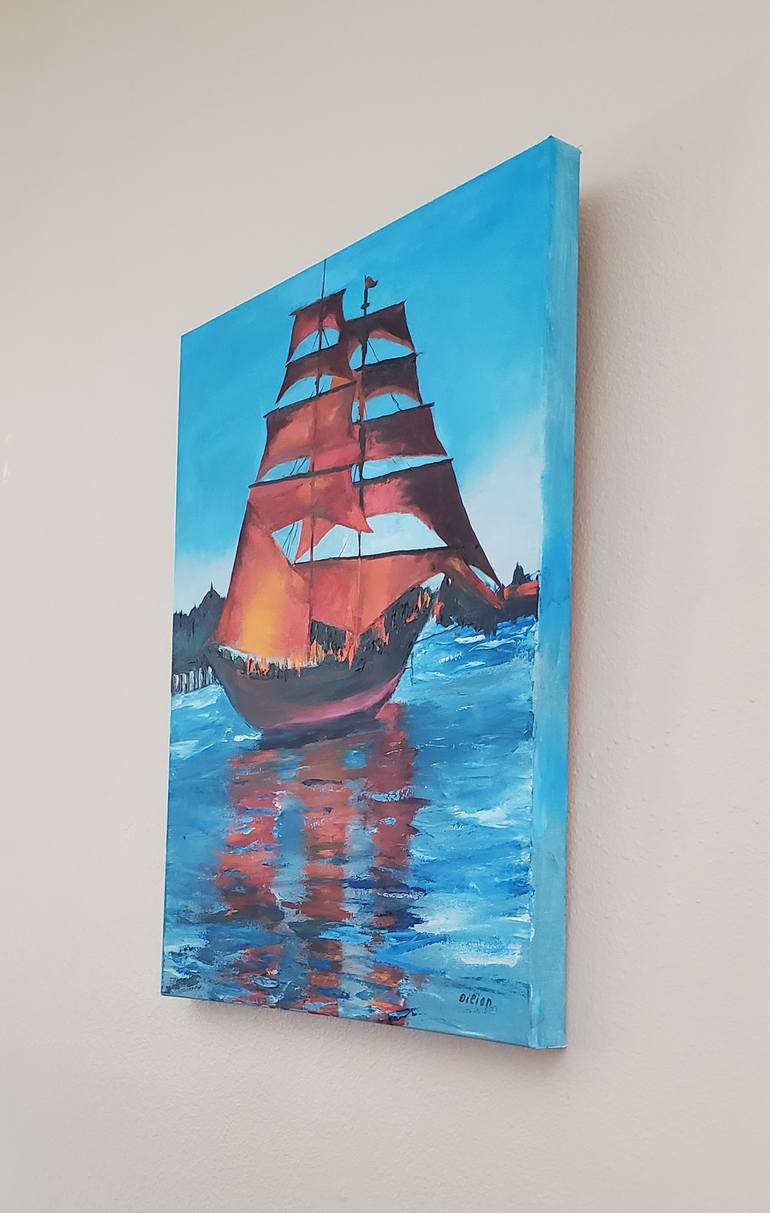 Original Impressionism Sailboat Painting by Elena Dilion
