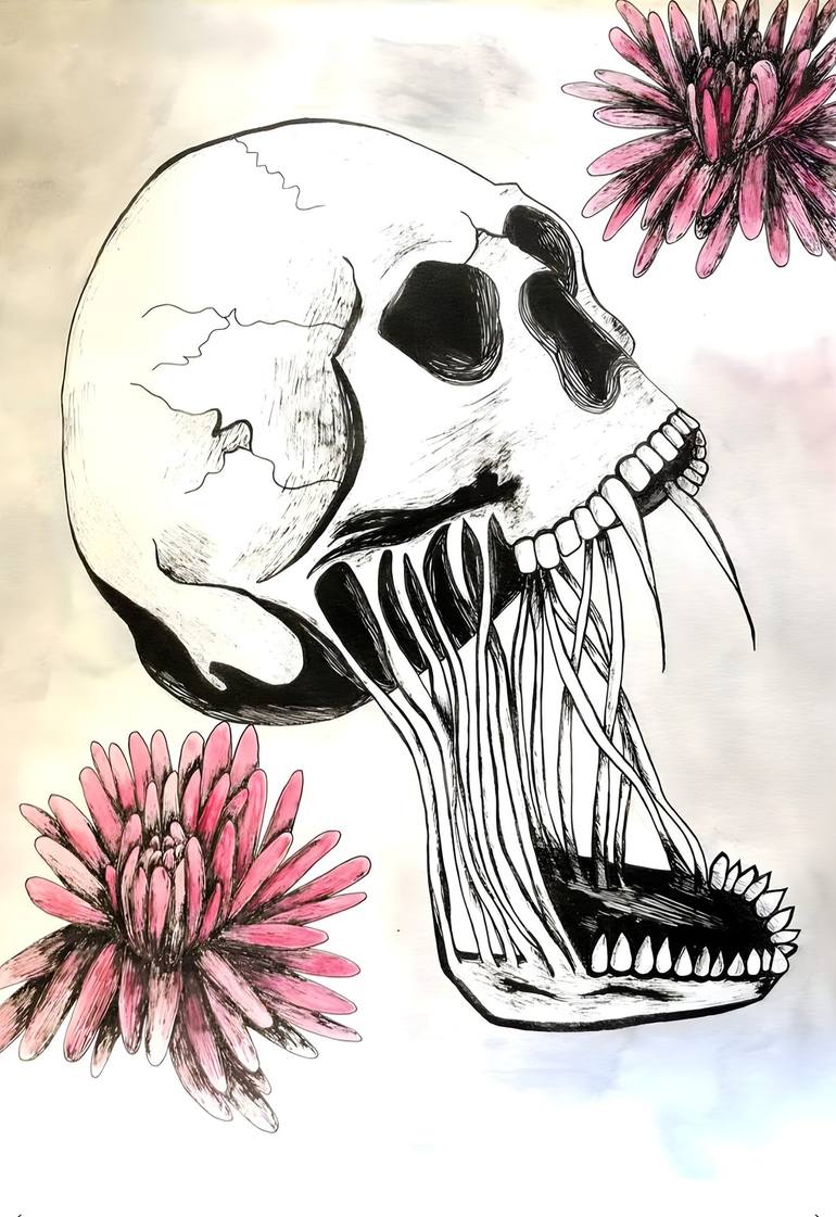 Vampire Floral skull Drawing by Rebecca Bouthillette