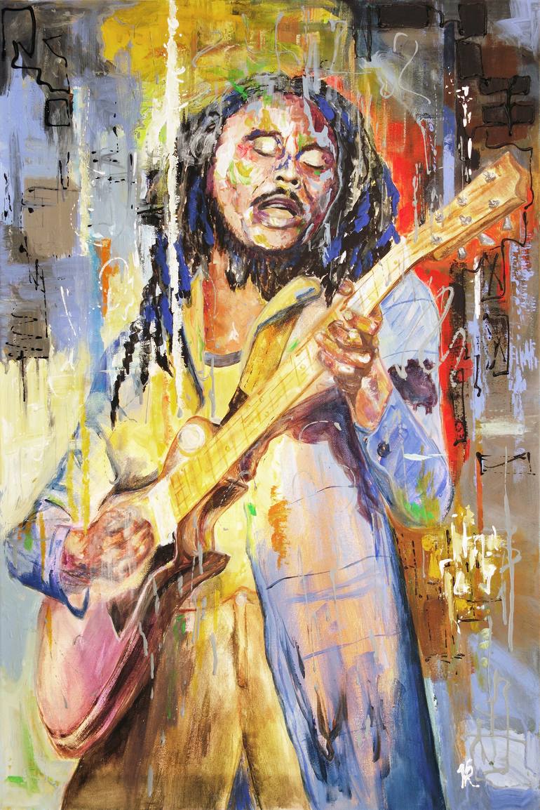Mountaineer pave Ørken Bob Marley and Guitar Painting by Viktoriya Richardson | Saatchi Art