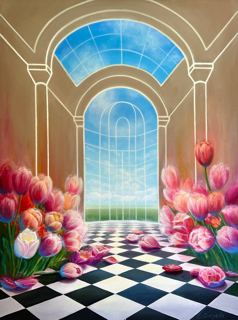 Original Architecture Painting by Elena Guryeva | Surrealism Art on Canvas | Symphony of harmony