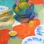 STILL LIFE WITH MELON AND LEMONS - gift idea orange oriental by Valentina Gaychuk