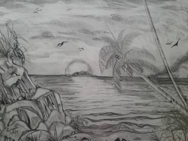 Beach Sunset Drawing Pencil / Sunset At The Beach Drawing By Rifi ...