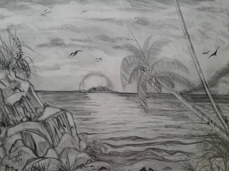 Island Sunset 2 Drawing By Riaz Ali Saatchi Art