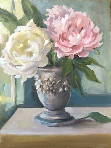 Peonies in a Silver Vase thumb