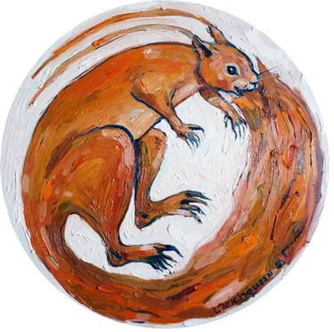 squirrel ouroboros oil round painting thumb