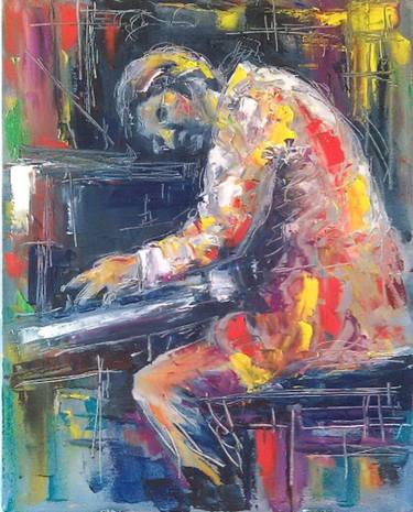 Exclusive Original Oil Painting on Canvas Jazz Pianoforte Grand Prix Musician Men Painting Music thumb