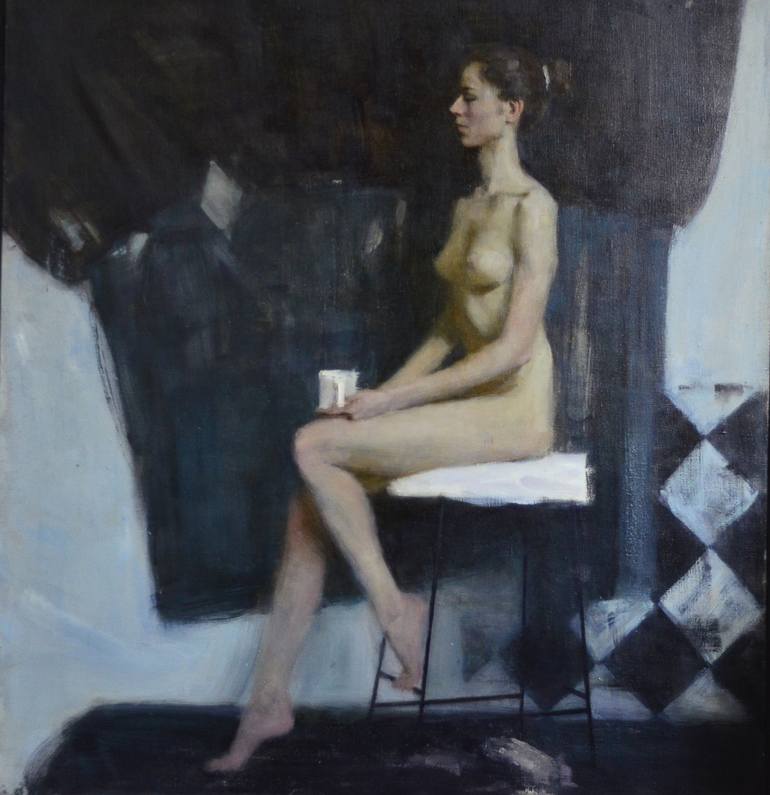 Nude girl with a cup in her hands Painting by Ksenya Istomina