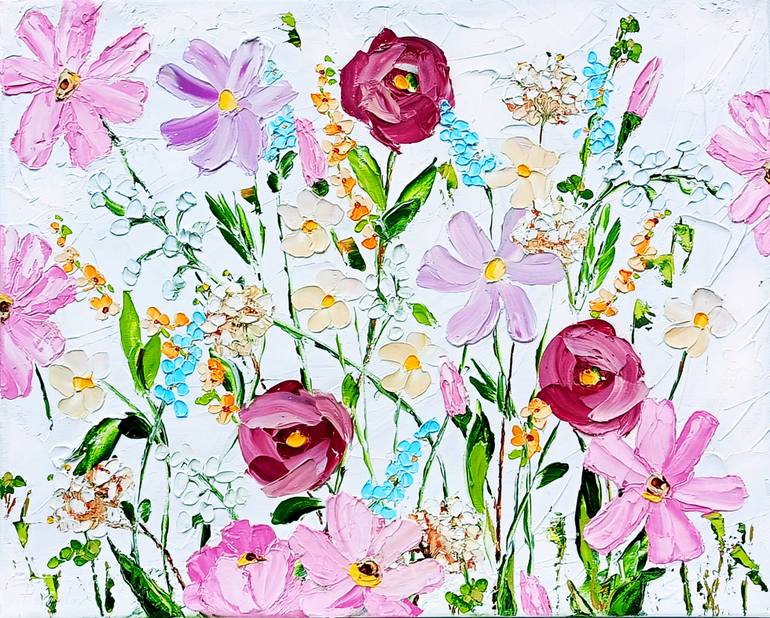 Floral Oil Painting Wildflowers Impasto Original Painting by svitlana prokopalos
