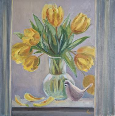 Still life of bouquet with yellow tulips "Spring mood" thumb
