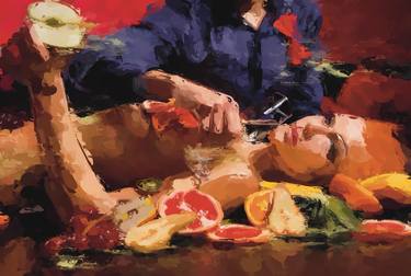 Fruits Wine - original oil painting, sensual painting, sexy women thumb