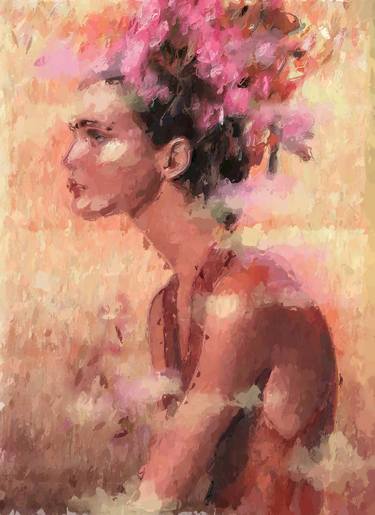 Women Flower. Romantic women with pink flowers and naked back thumb