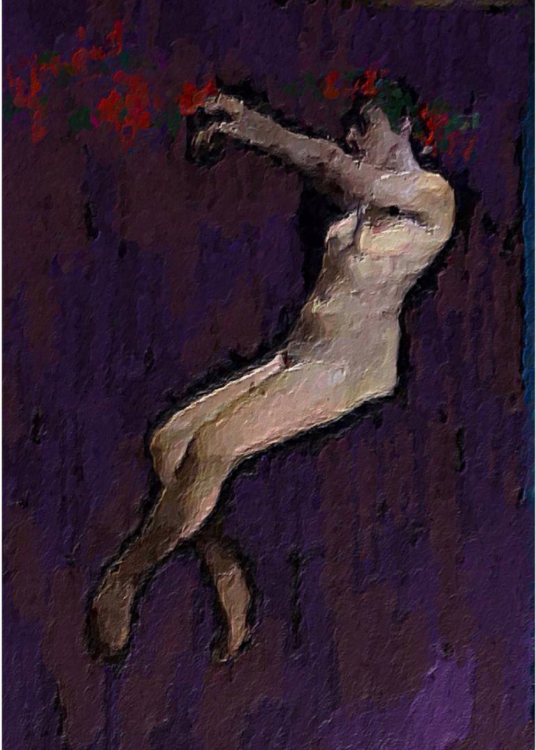 Dancing- Beautiful nudity women in dancing in purple night. Acrylic and oil  painting Painting by Marina Fedorova | Saatchi Art