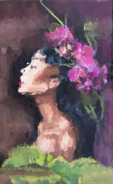 Only Flowers- portrait with flowers, original Art thumb