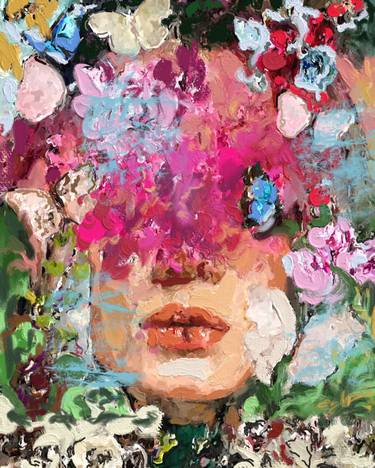 FLOWERS AND BUTTERFLIES - original painting, art for decopor thumb