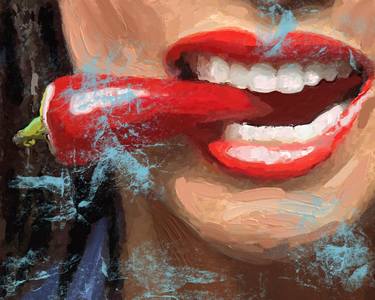 Chilli Pepper - red lips and hot papper, Original painting thumb