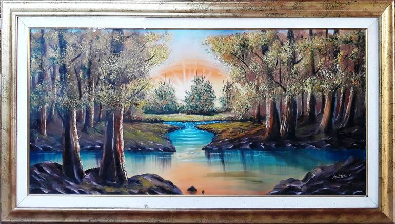 Original Art Deco Landscape Painting by Angelo Lotti