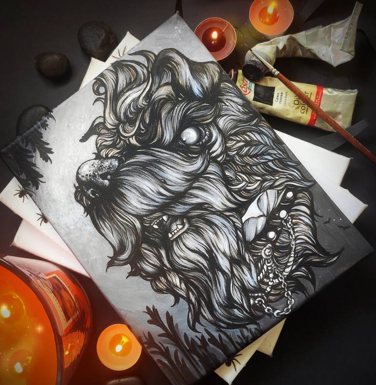 Original Black & White Animal Painting by Natalia Synegina