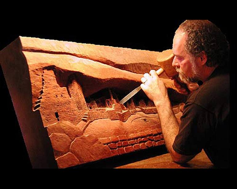 Original Hand Carved Bas Relief Culture Sculpture by Carl Bandy