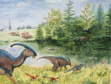 Parasaurolophus Family by the Lake thumb