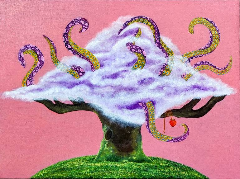 Original Fantasy Painting by Natalia Wiercinska | Surrealism Art on Canvas | The Tree Of Temptations