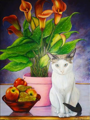 Cat, lilies and fruits thumb