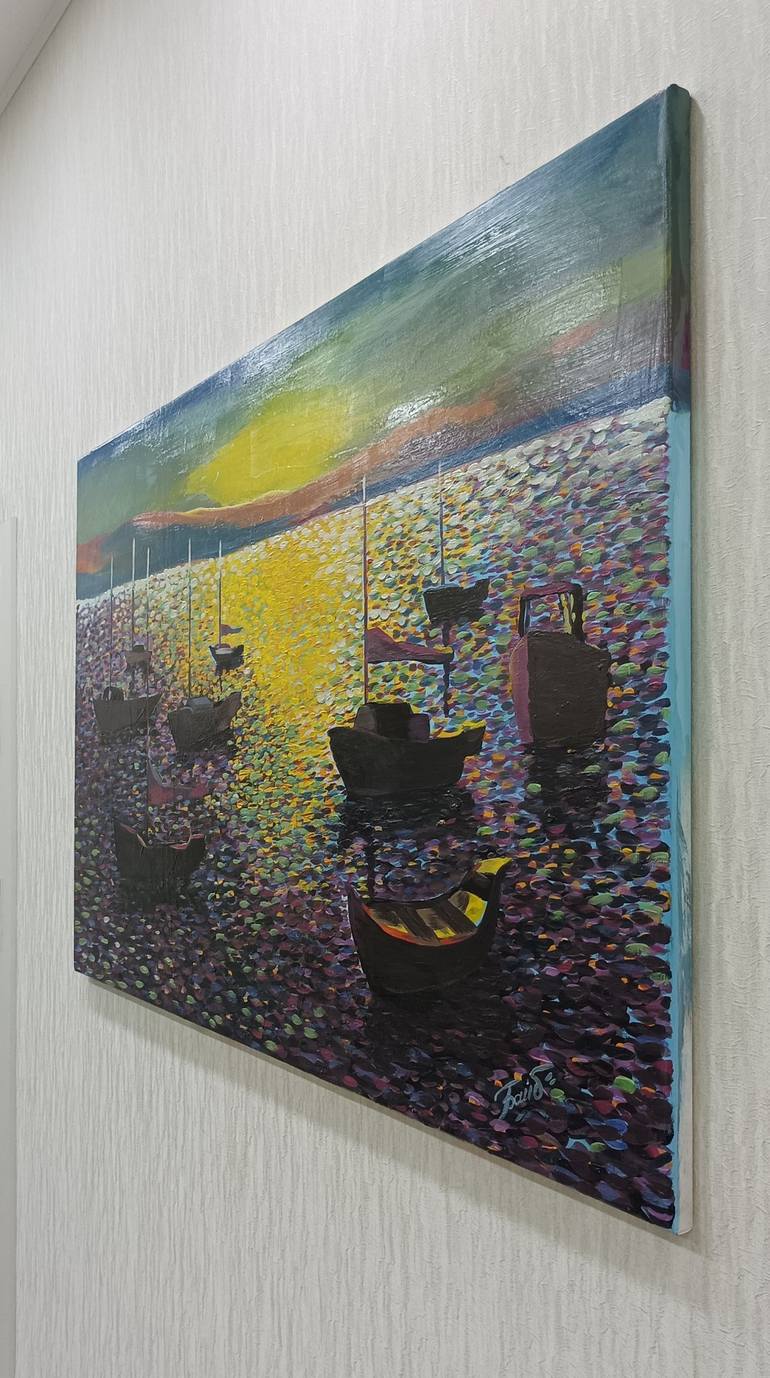 Original Boat Painting by Mansur Boybekov