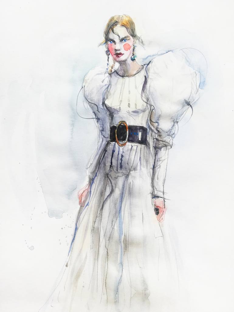 Girl in white dress- fashion illustation (SOLD) Drawing by Nastia Manga ...