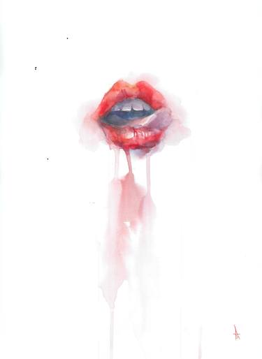 Red lipstick - original erotic watercolor thumb