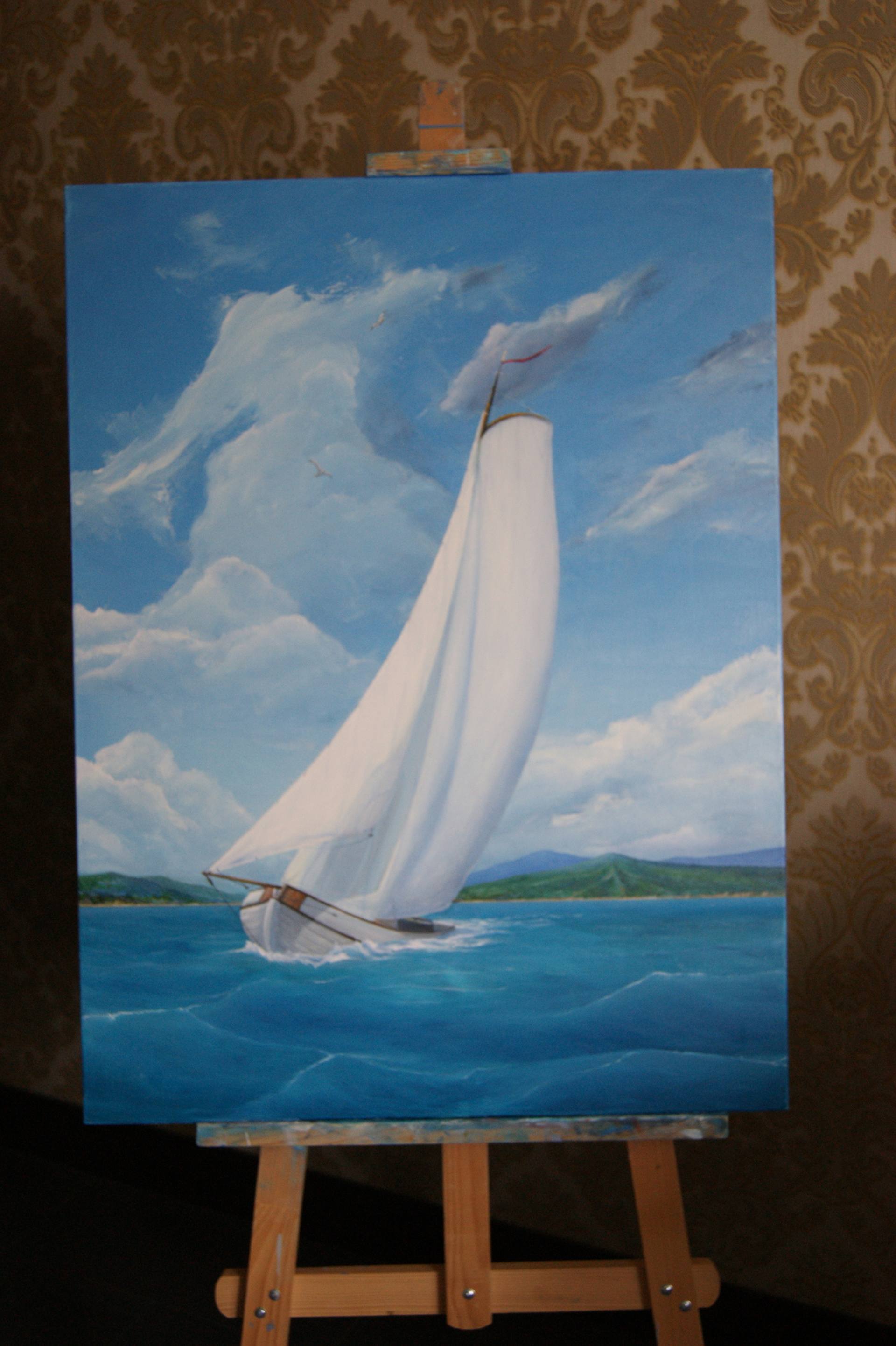LMOP402 sail boat ship in ocean&big sea wave seascape art oil painting on canvas 