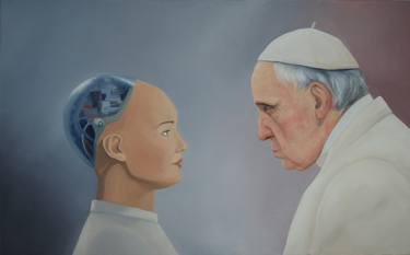 Artwork Pope Francis and Robot Sophia on canvas thumb