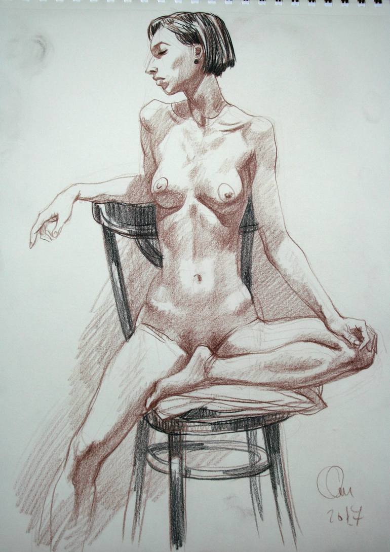 Nude model in artis`s studio Drawing by Oleg Omelchenko | Saatchi Art