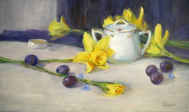 Still life with sugar bowl and plums thumb