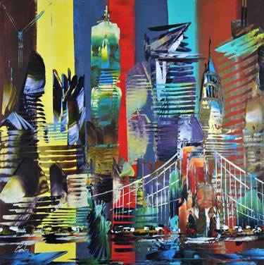 Original Abstract Expressionism Cities Paintings by Eraclis Aristidou