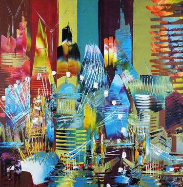 Original Abstract Expressionism Cities Paintings by Eraclis Aristidou