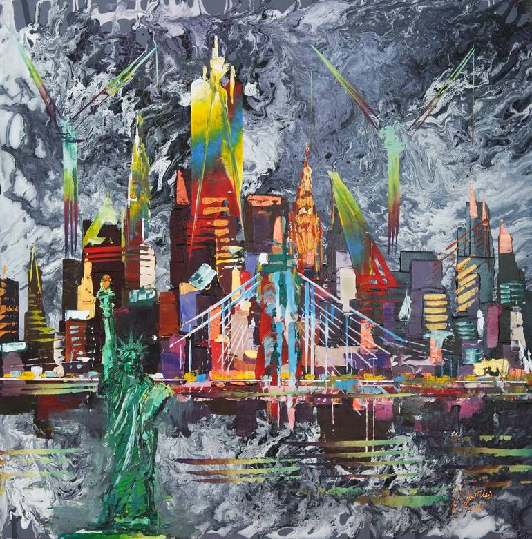 was $979 City New York Liberty dramatic skyline 150 Painting by Eraclis ...