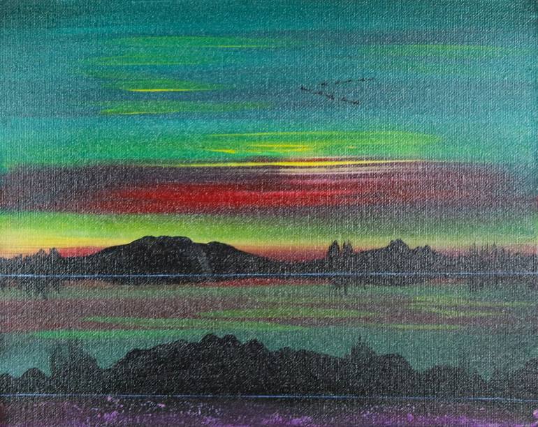 was $360 Night Sky Sunset Green red 335 Painting by Eraclis