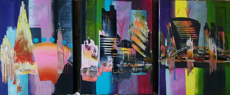 Original Architecture Painting by Eraclis Aristidou | Abstract Expressionism Art on Canvas | City London Dramatic Skyline Abstract 0219