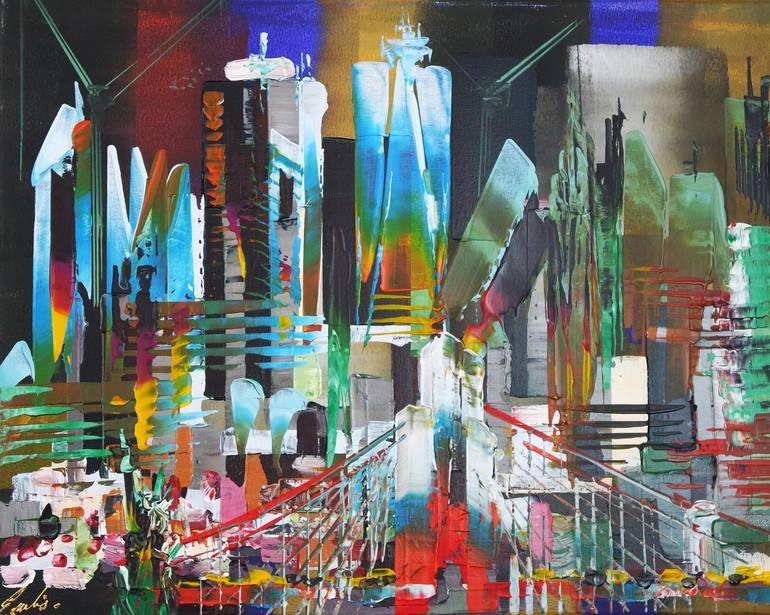 Original Architecture Painting by Eraclis Aristidou | Abstract Expressionism Art on Canvas | New York City Skyline 228
