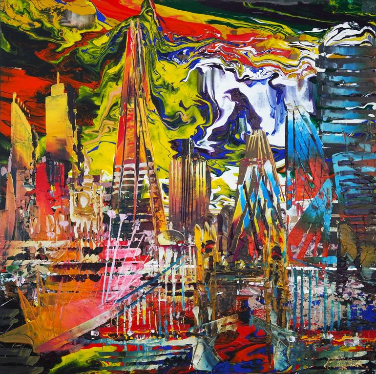 Original Architecture Painting by Eraclis Aristidou | Expressionism Art on Canvas | City London Dramatic Sky 142