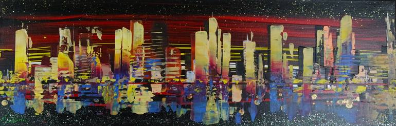Original Architecture Painting by Eraclis Aristidou | Abstract Art on Canvas | city night skyline 4000