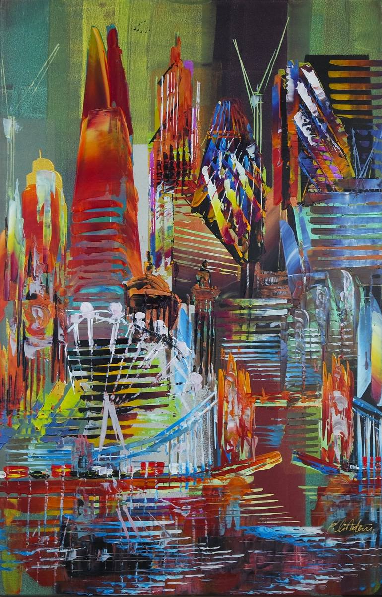 Original Architecture Painting by Eraclis Aristidou | Abstract Art on Canvas | Colourful city London skyline 852