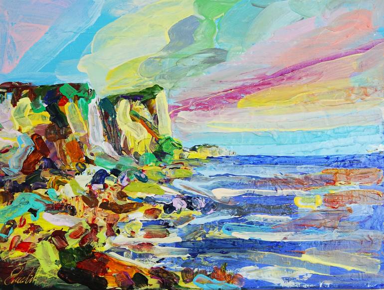 Original Abstract Expressionism Beach Painting by Eraclis Aristidou