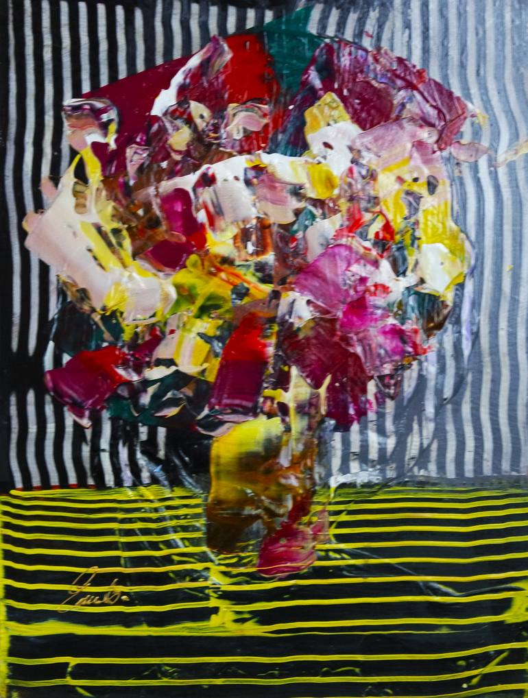 Original Floral Painting by Eraclis Aristidou | Abstract Expressionism Art on Hardboard | Bouquet of flowers in vase on table expressions 815