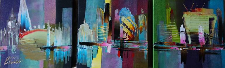 Original Architecture Painting by Eraclis Aristidou | Abstract Expressionism Art on Canvas | City of London Box Set 0225