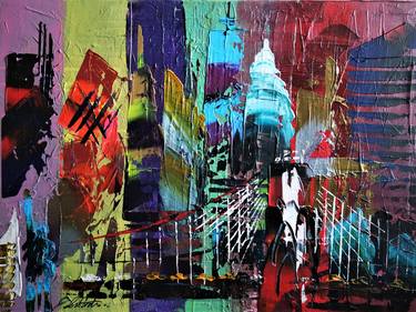 Original Abstract Cities Paintings by Eraclis Aristidou