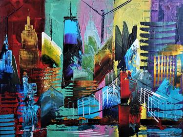Original Abstract Cities Paintings by Eraclis Aristidou