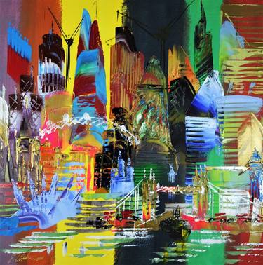 Original Abstract Expressionism Cities Paintings by Eraclis Aristidou