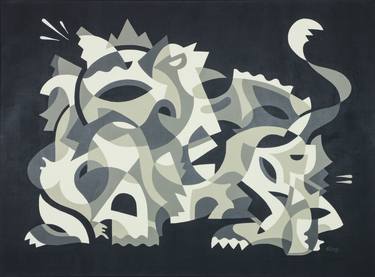 Original Cubism Animal Paintings by Sylvain Rimp