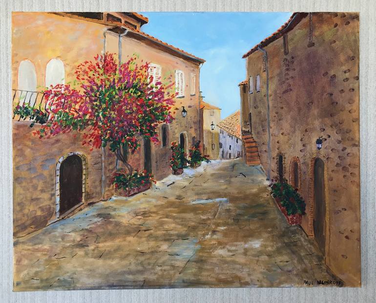 French Village Street in Shade Painting by Paul Nemiroff | Saatchi Art