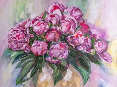 Peony Painting Original Art Oil Canvas Art Floral Wall Art Flowers 24 by 32" by Taisiia Yaroshenko thumb